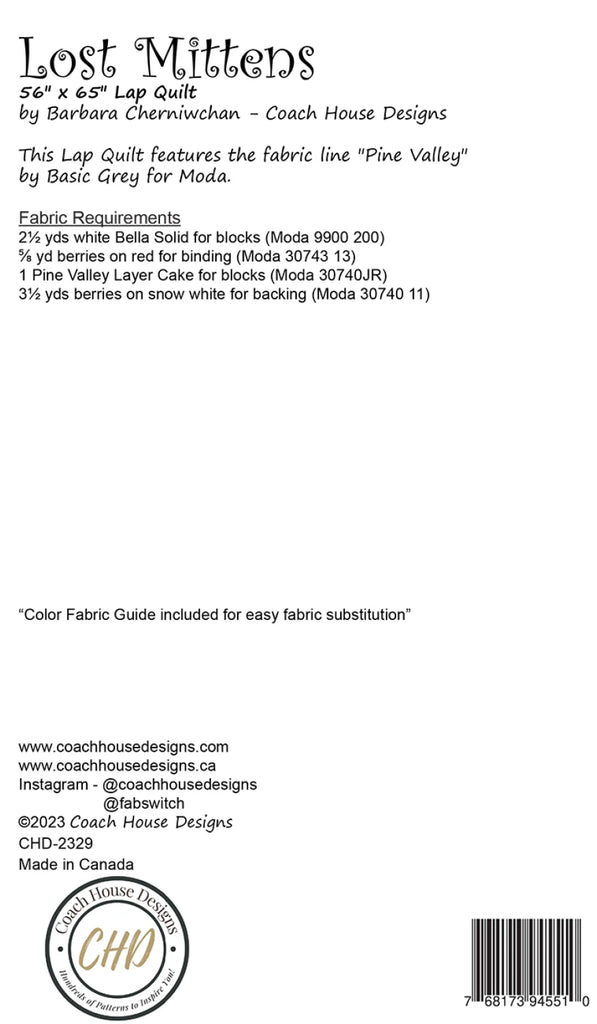 Lost Mittens Quilt Pattern by Barbara Cherniwchan of Coach House Designs