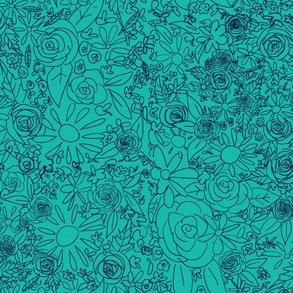 Clothworks: Painted Petals - Dark Turquoise