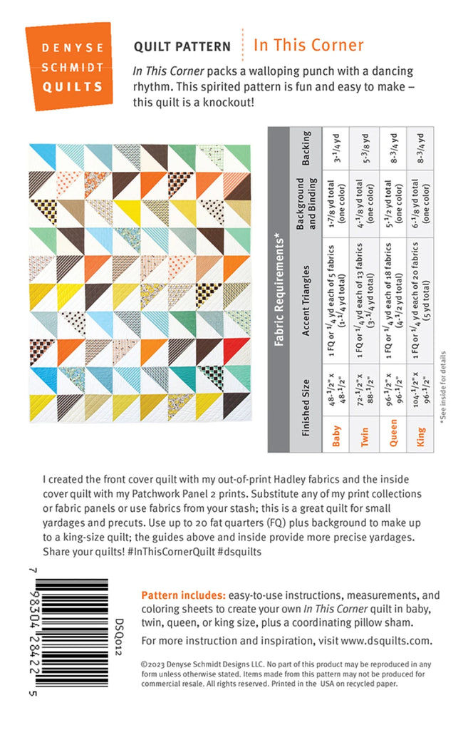 In This Corner Quilt Pattern by Denyse Schmidt Quilts - DSQ012