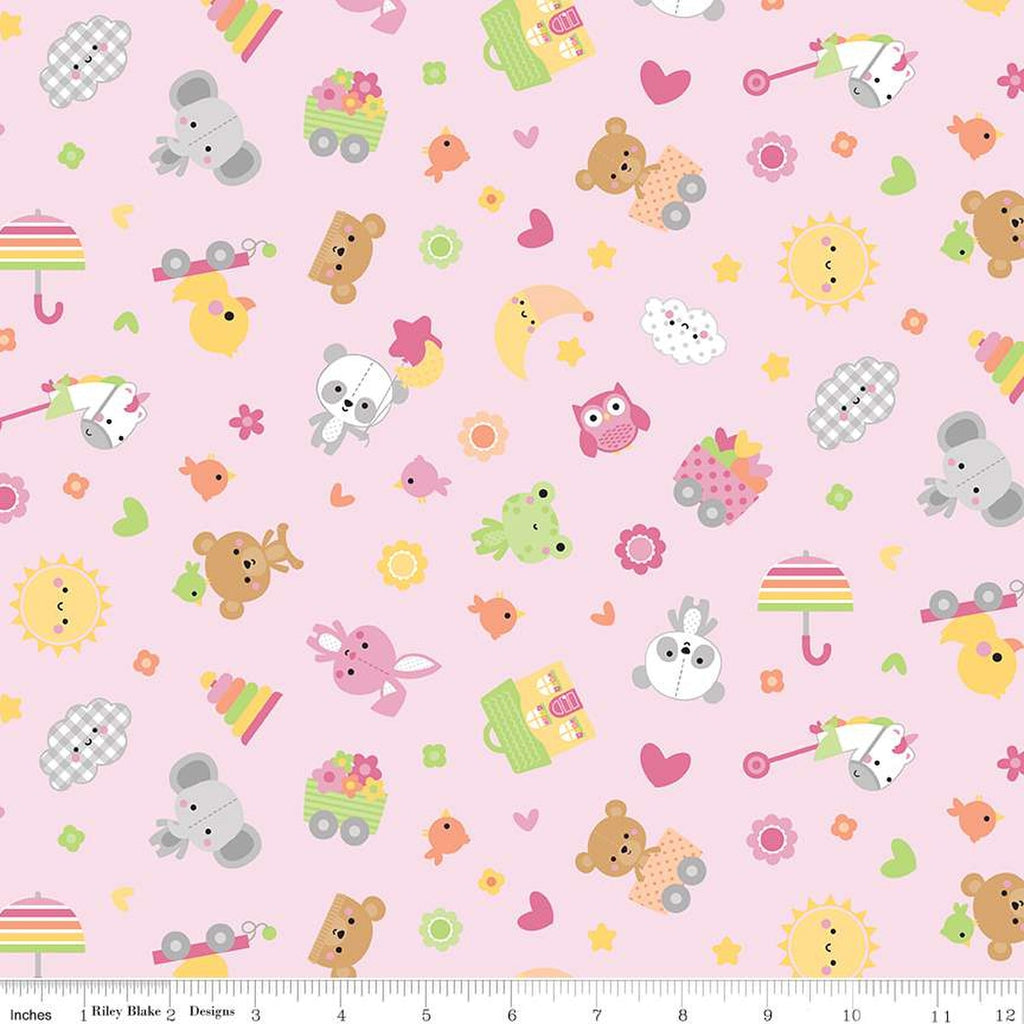 Riley Blake Designs - Designer Flannel - Flannel Bundle Of Joy Toss Pink - F16780-Pink - Sold by the Half Yard