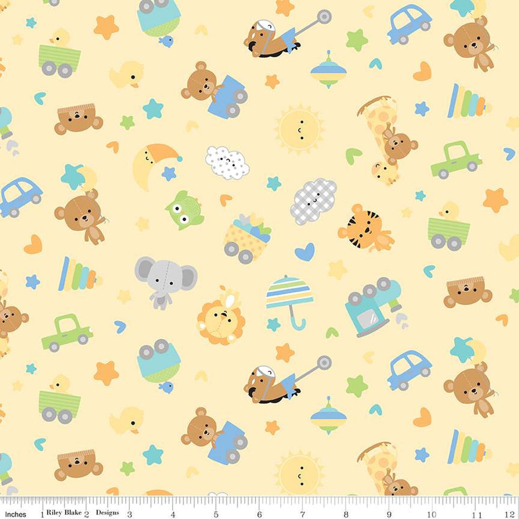 Riley Blake Designs - Designer Flannel - Flannel Special Delivery Toss Yellow - F16783-Yellow - Sold by the Half Yard