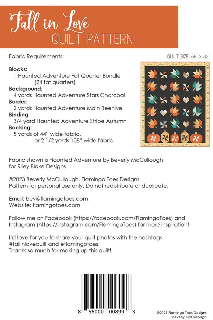 Fall in Love Quilt Pattern by Beverly McCullough of Flamingo Toes - FT-8993