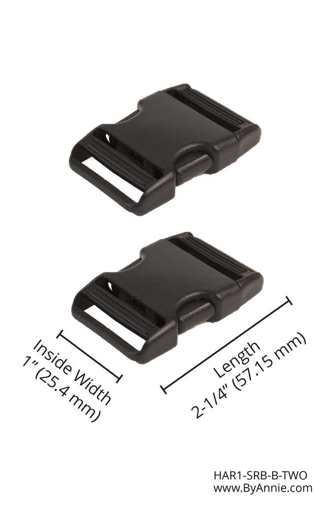 ByAnnie -  Side Release Buckle - TWO 1" Black - HAR1-SRB-B-TWO