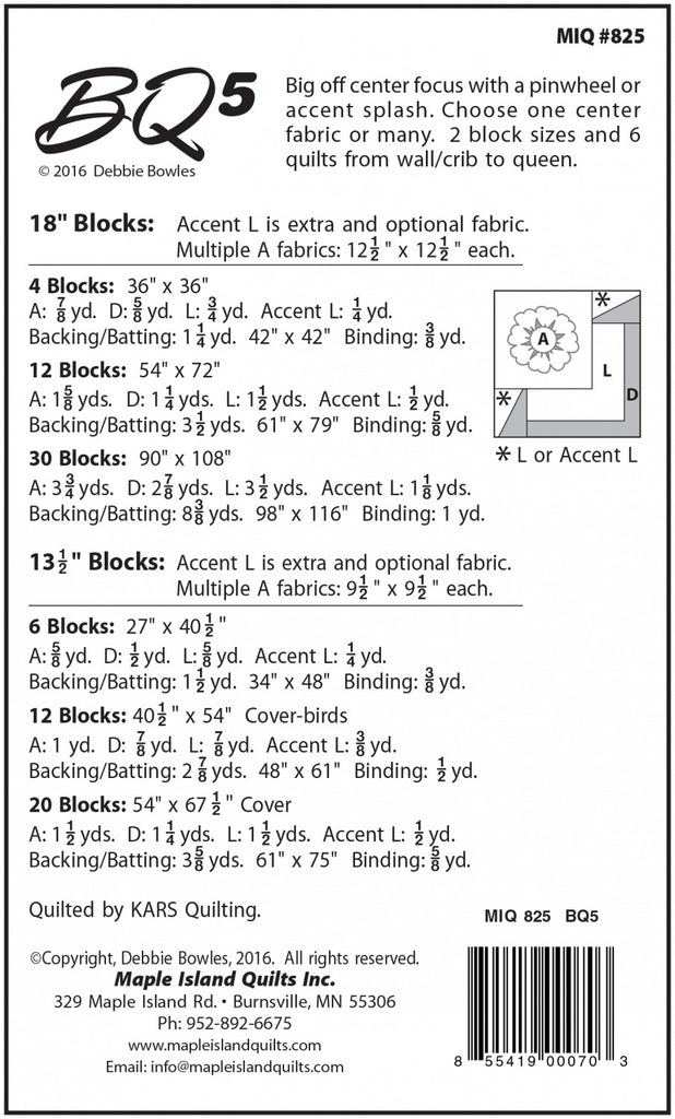 BQ 5 Quilt Pattern by Debbie Bowles for Maple Island Quilts