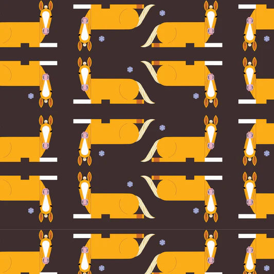 Charley Harper - Best Friends - Resting Horse Brown Poplin