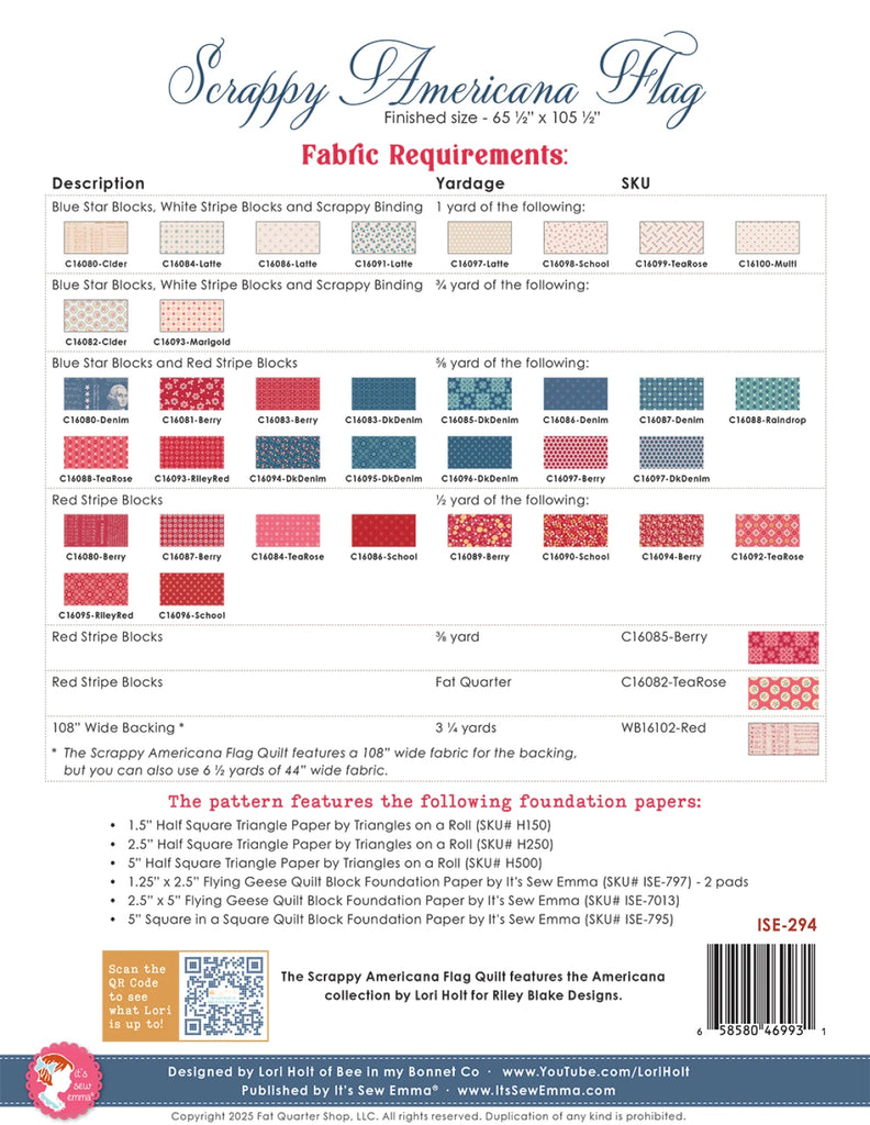 Scrappy Americana Flag Quilt Pattern from It's Sew Emma - ISE-294
