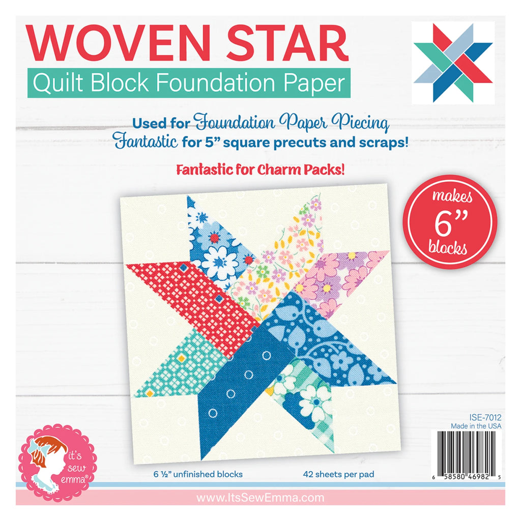 6in Woven Star Quilt Block Foundation Papers from It's Sew Emma - ISE-7012