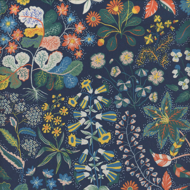 In the Beginning - Whimsy - Exotic Wild Flowers Navy - 1WMS-2 - Sold by the Half Yard
