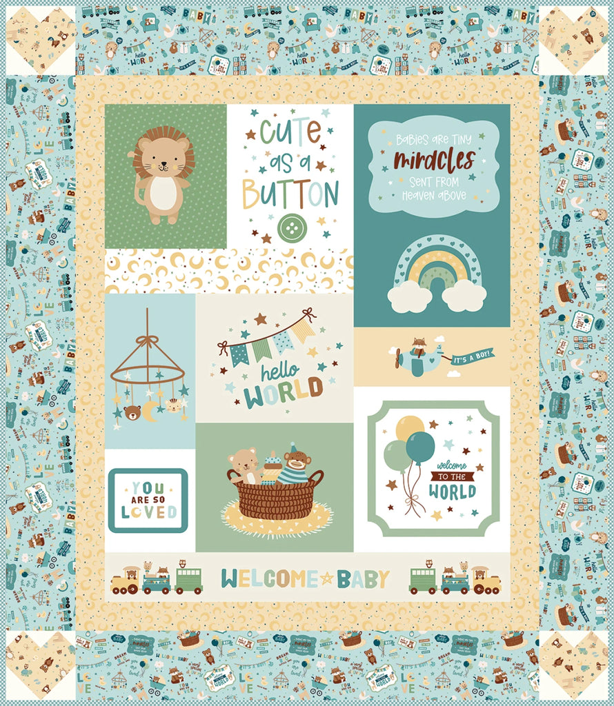 Riley Blake - Baby Boy Cute as a Button Panel Quilt Kit - KT-16760 - Pattern, Fabrics for quilt top and binding