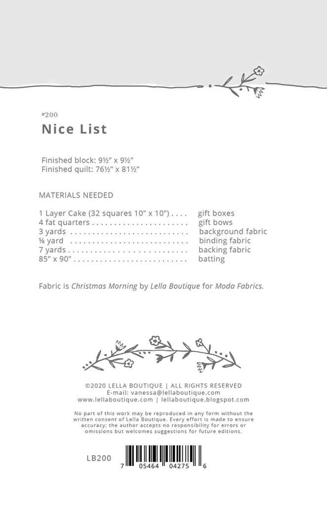 Nice List Quilt Pattern by Vanessa Goertzen of Lella Boutique