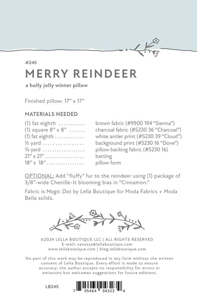 Merry Reindeer Pillow Kit by Vanessa Goertzen of Lella Boutique
