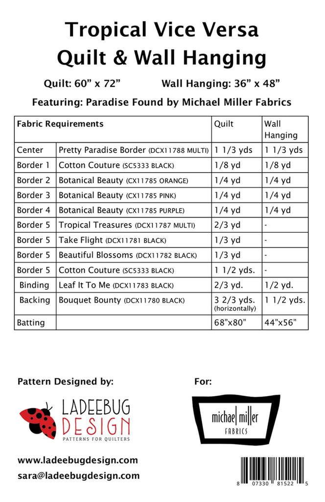 Tropical Vice Versa Quilt Pattern by Ladeebug Designs - LBPNTMM0084