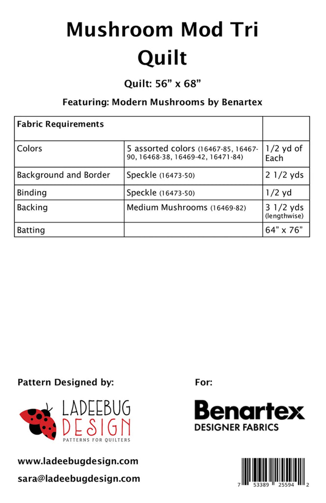 Mushroom Mod Tri Quilt Pattern by Ladeebug Designs - LBPTNBE0111