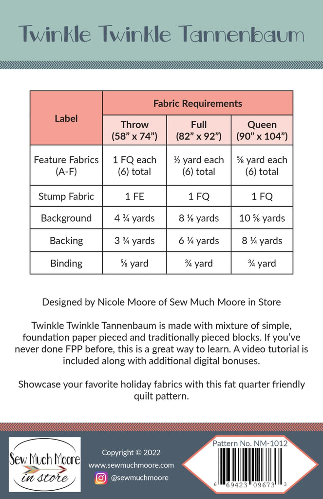 Twinkle, Twinkle, Tannenbaum Quilt Pattern by Nicole Moore - NM-1012