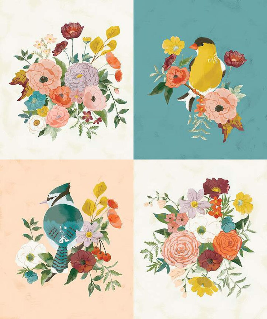 Riley Blake - Winged Medley - Birds and Bouquets Panel - P15918-PANEL - Panel is 36" x 43"