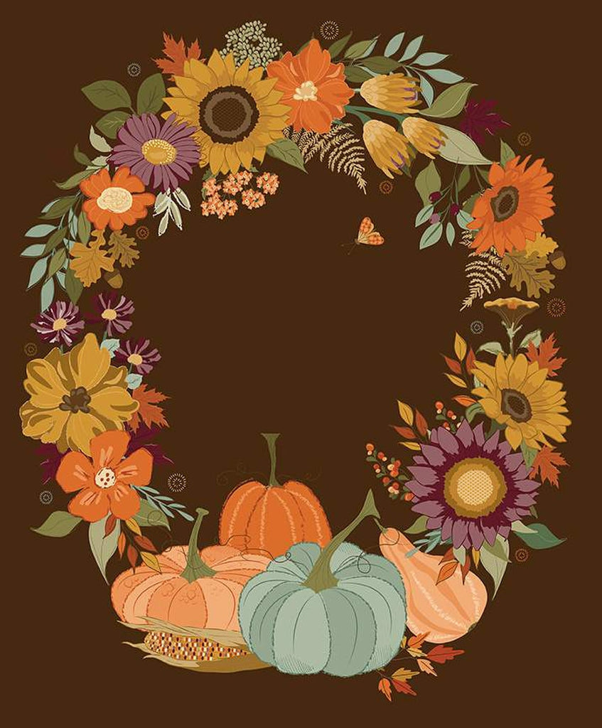 Riley Blake - The Awe of Autumn - Wreath Panel Brown - PD16198-BROWN - Sold per panel 35 1/2" x WOF