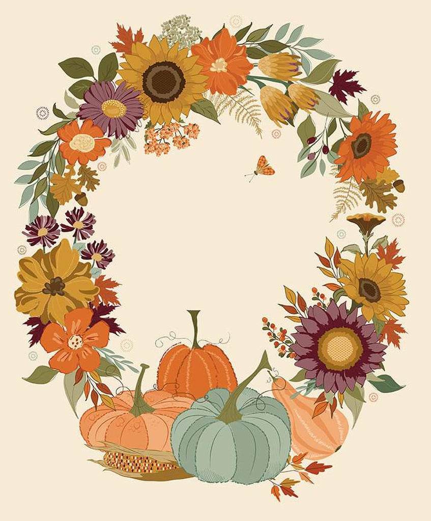 Riley Blake - The Awe of Autumn - Wreath Panel Cream - PD16198-CREAM - Sold per panel 35 1/2" x WOF