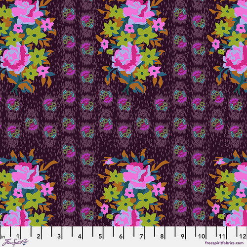 Free Spirit Fabrics: Love Always AM - Anna Maria - Stitched Bouquet Eggplant