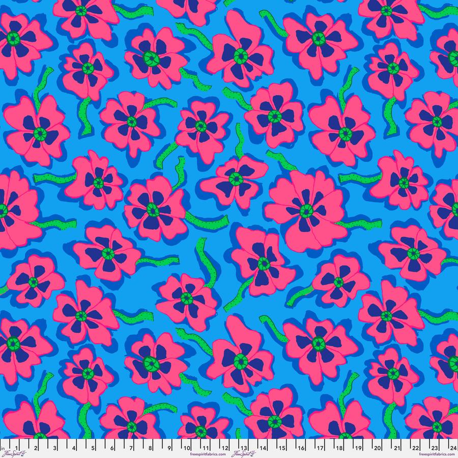 FreeSpirit Fabrics: Kaffe Fassett Collective August 2023 - Camo Flower Blue Yardage SKU# PWBM088-BLUE (A92232)