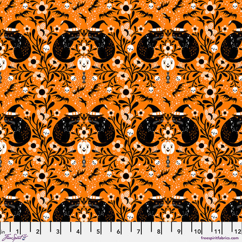 FreeSpirit - Witchy Ways - Witchy Kitty - Pumpkin - PWCD149.XPUMPKIN - Sold by the Half Yard