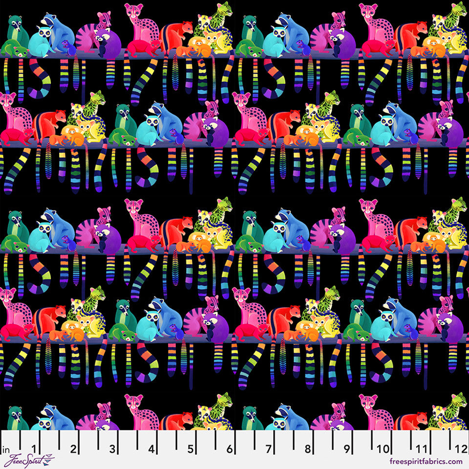FreeSpirit Fabrics - Love in the Wild - Ringtail Love Night - Black - PWKT039.XBLACK - Sold by the Half Yard