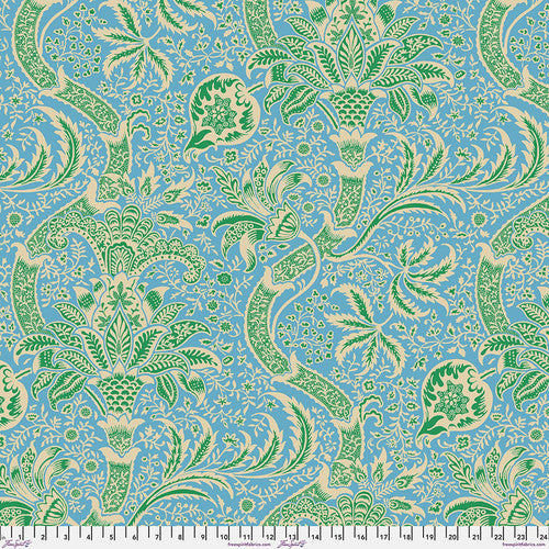 FreeSpirit - Kaffe x Morris & Co. - Indian - Aqua - PWKW005.Aqua - Sold by the Half Yard