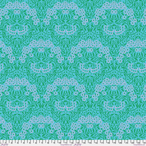 FreeSpirit - Kaffe x Morris & Co. - Michaelmas Daisy - Aqua - PWKW007.Aqua - Sold by the Half Yard