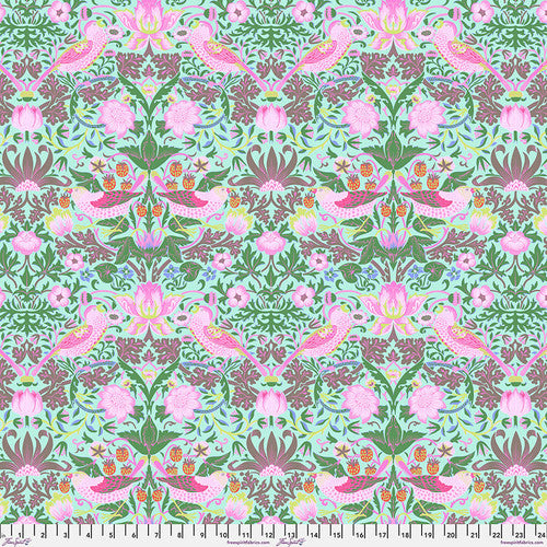 FreeSpirit - Kaffe x Morris & Co. - Strawberry Thief - Aqua - PWKW013.Aqua - Sold by the Half Yard
