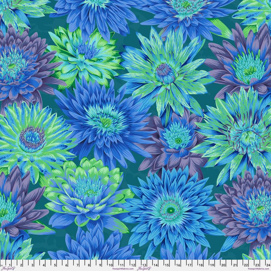 FreeSpirit Fabrics: Kaffe Fassett Collective August 2023 - Tropical Water Lillies Blue Yardage SKU# PWPJ119-BLUE (A92219)