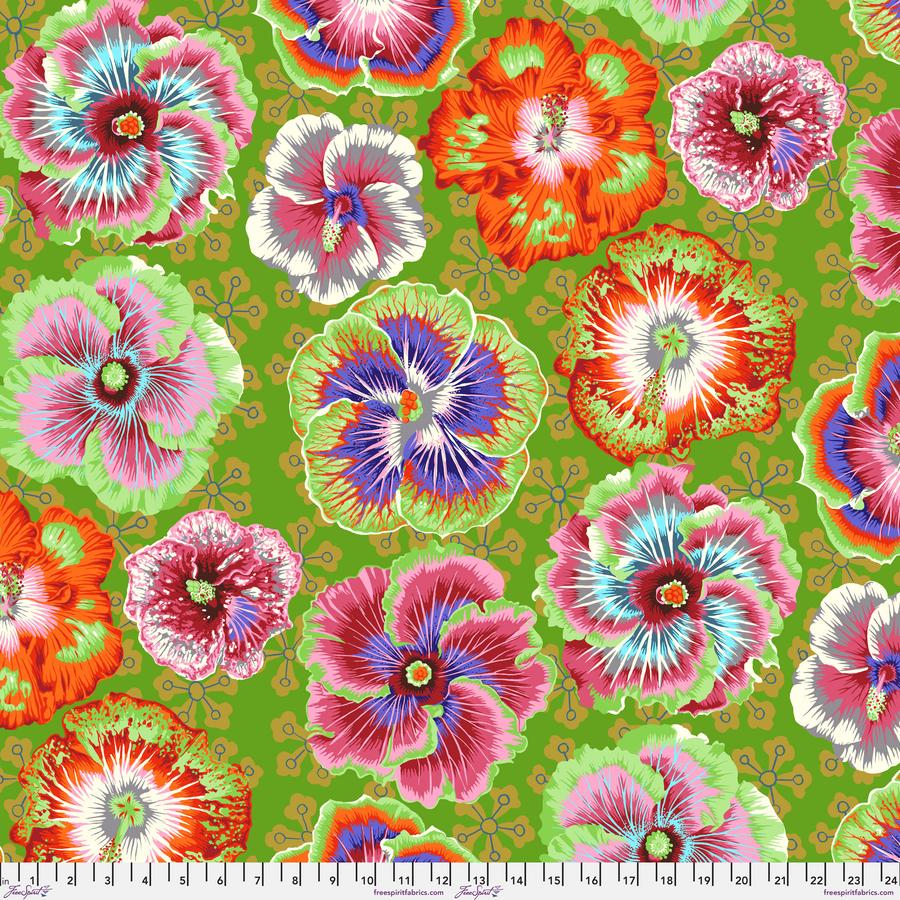 FreeSpirit Fabrics: Kaffe Fassett Collective August 2023 - Floating Hibiscus Green Yardage SKU# PWPJ122-GREEN (A92218)