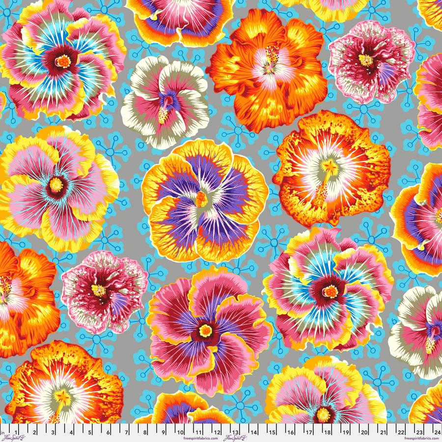 FreeSpirit Fabrics: Kaffe Fassett Collective August 2023 - Floating Hibiscus Grey Yardage SKU# PWPJ122-GREY (A92217)