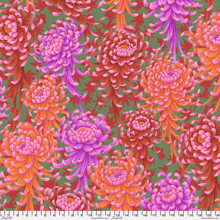FreeSpirit - Kaffe Fassett Collective August 2025 - Spider Mums - Red - PWPJ135.Red - Sold by the Half Yard