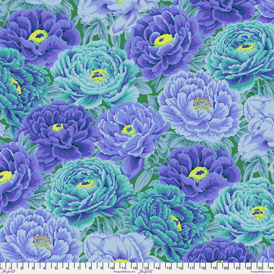 FreeSpirit - Kaffe Fassett Collective August 2025 - Tibetan Peony - Blue - PWPJ136.Blue - Sold by the Half Yard