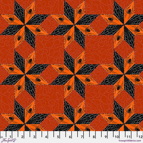 FreeSpirit - Costumes & Cobwebs - Stars and Spiders - Orange - PWRH117.ORANGE - Sold by the Half Yard