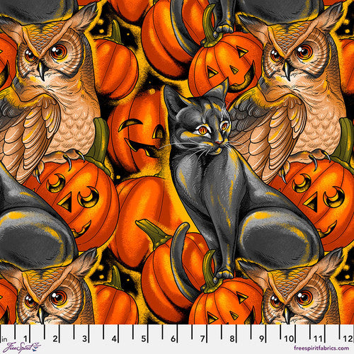 FreeSpirit - Costumes & Cobwebs - Pumpkin Party - Orange - PWRH121.ORANGE - Sold by the Half Yard