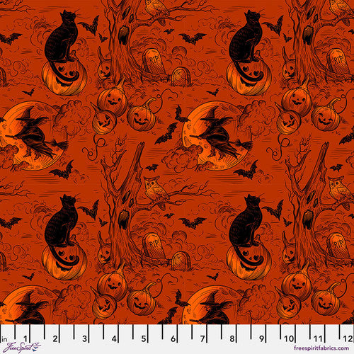 FreeSpirit - Costumes & Cobwebs - Haunted Toile - Orange - PWRH125.ORANGE - Sold by the Half Yard
