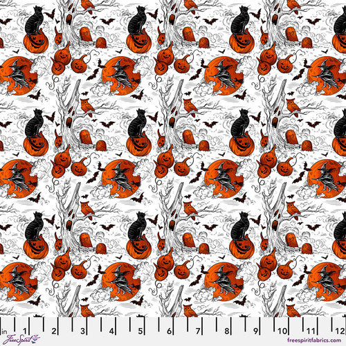 FreeSpirit - Costumes & Cobwebs - SM Haunted Toile - White - PWRH126.WHITE - Sold by the Half Yard