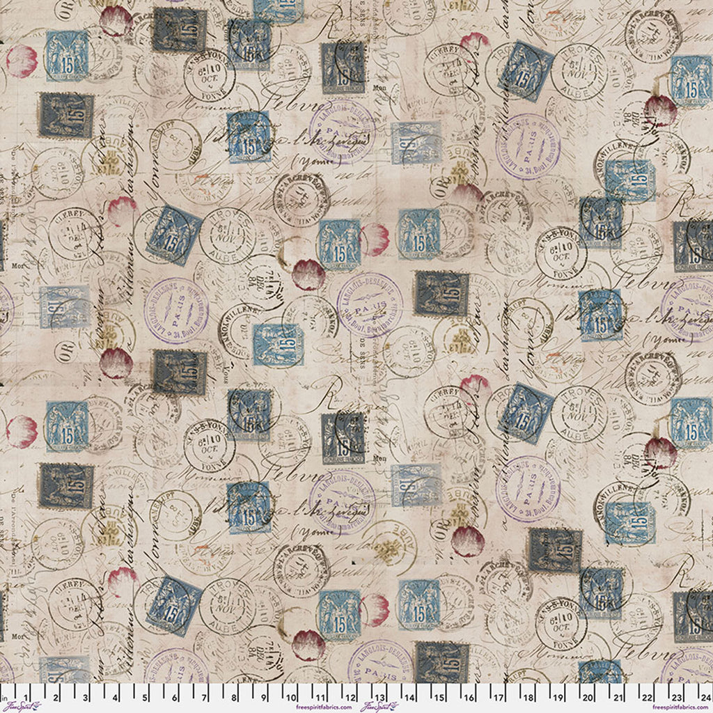 Tim Holtz: Embark - Correspondence Canvas - PWTH003.Taupe - Sold by the Half Yard