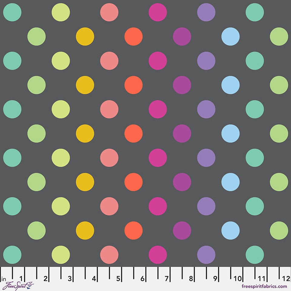 Pre-Order - FreeSpirit Fabrics - True Colors Graywork - Disco Poms - Carbon - PWTP262.CARBON - Sold by the Half Yard