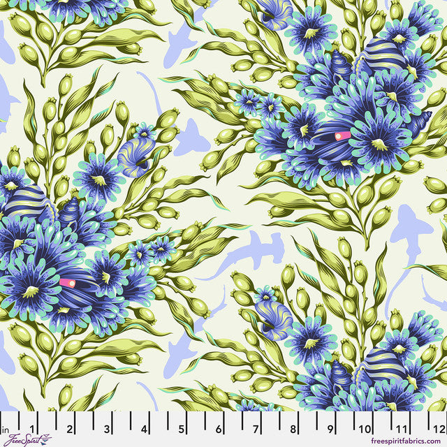 Pre-Order - FreeSpirit Fabrics - Floral Reef - Shadow Sharks - Marine - PWTP267.MARINE - Sold by the Half Yard