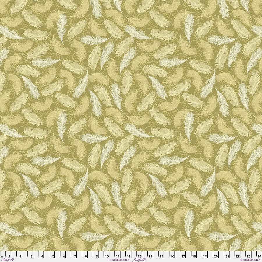 FreeSpirit Fabrics - Findings - SM Feathers - Gold - PWVW047.GOLD - Sold by the Half Yard