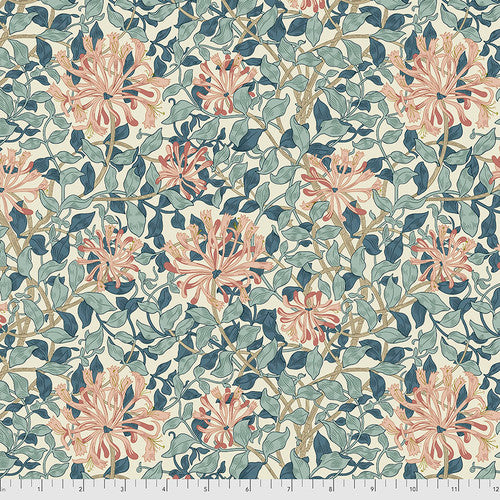 FreeSpirit - Morris & Co. - Honeysuckle - Aqua - PWWM057.Aqua - Sold by the Half Yard