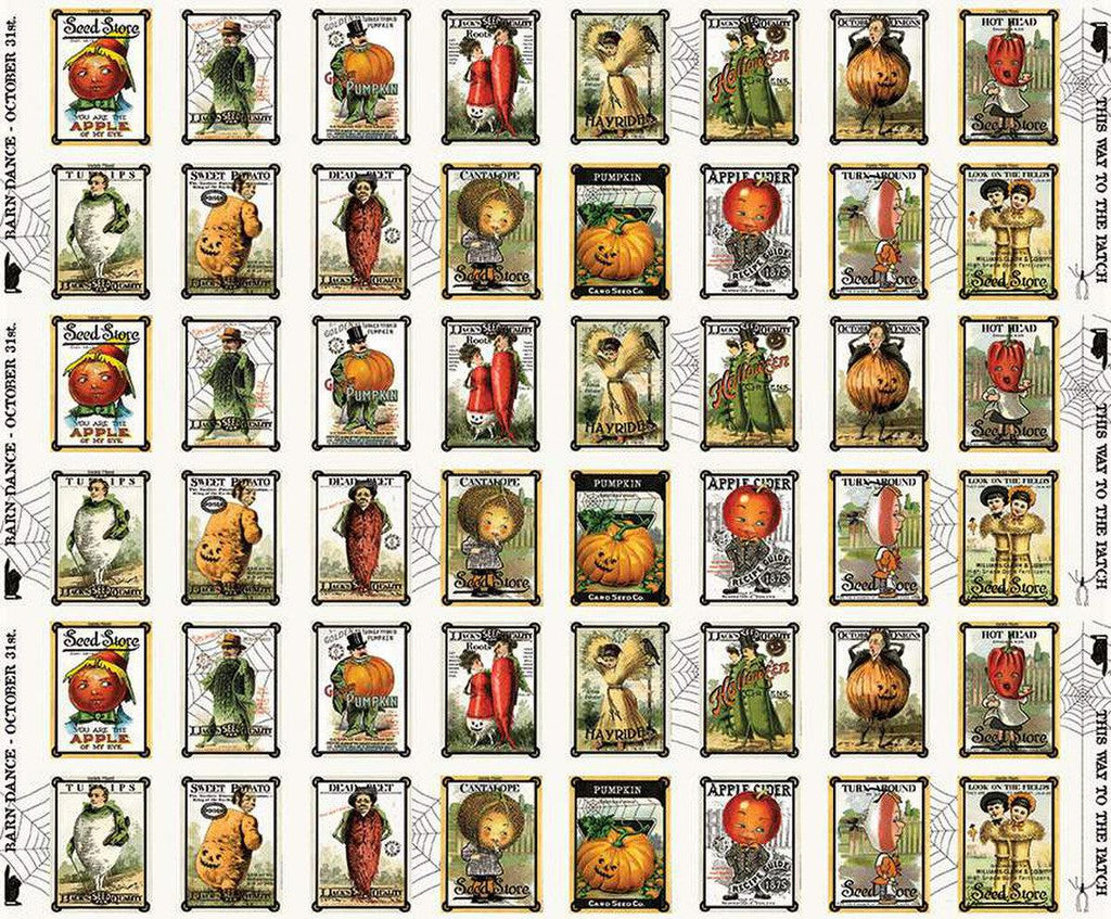 Riley Blake: Pumpkin Patch - Seed Sacks Patch Panel - White - Sold per Panel