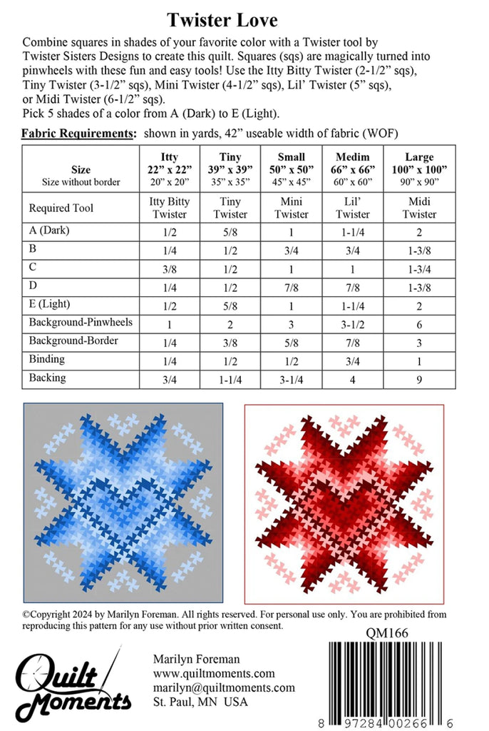 Twister Love Pattern by Marilyn Foreman for Quilt Moments - QM166