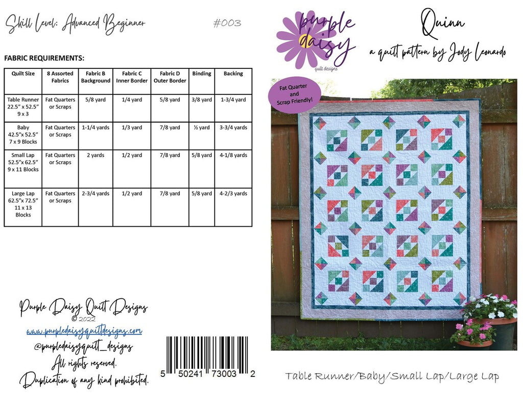 Purple Daisy Quilt Designs - Quinn Quilt Pattern by Jody Leonardo - PQD-003