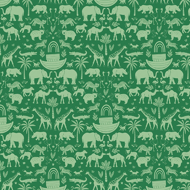 Riley Blake - Two by Two Noahs Ark - Ark Adventures Green - C16681-Green - Sold by the Half Yard