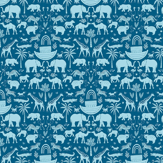 Riley Blake - Two by Two Noahs Ark - Ark Adventures Blue - C16681-Blue - Sold by the Half Yard