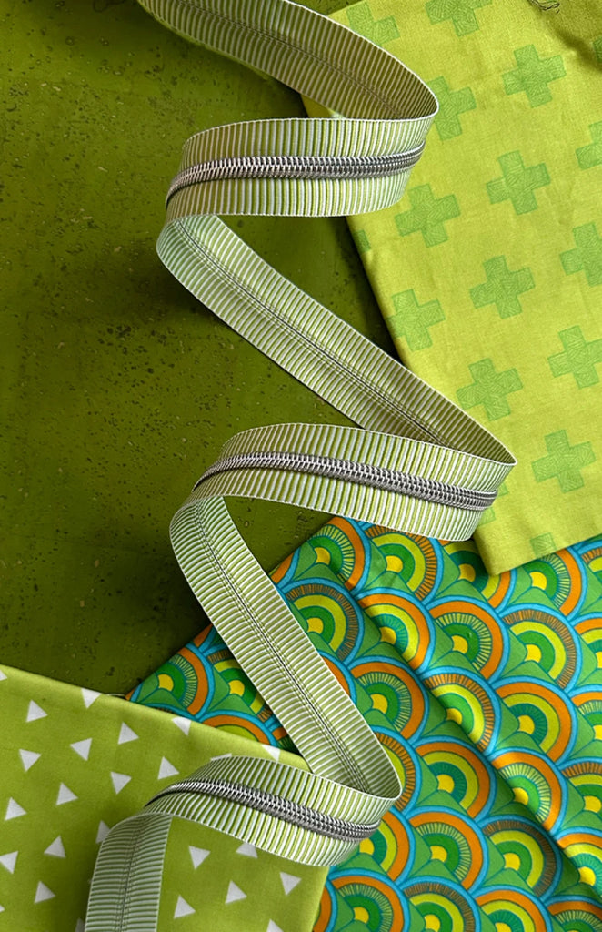Sassafras Lane Design - Lime Stripe Zipper Tape with Nickel Teeth - SASSKIT-17K
