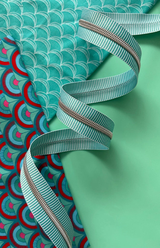 Sassafras Lane Design - Teal Stripe Zipper Tape with Nickel Teeth - SASSKIT-17M