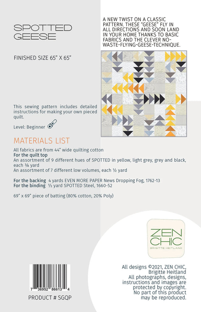 Zen Chic - Spotted Geese Quilt Pattern - SGQP